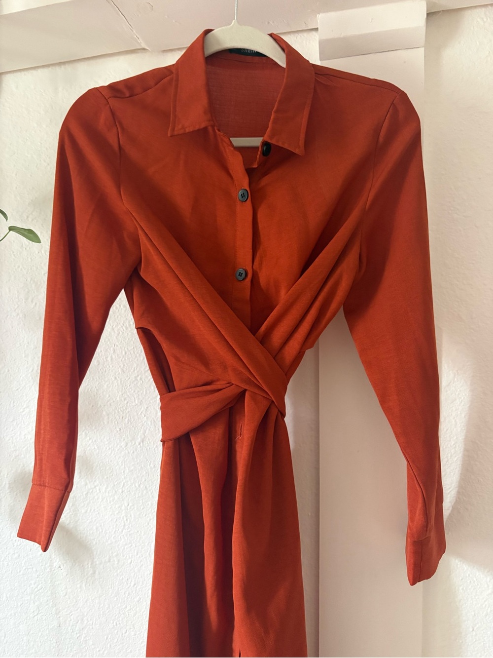 Rust Tie-Waist Shirt Dress